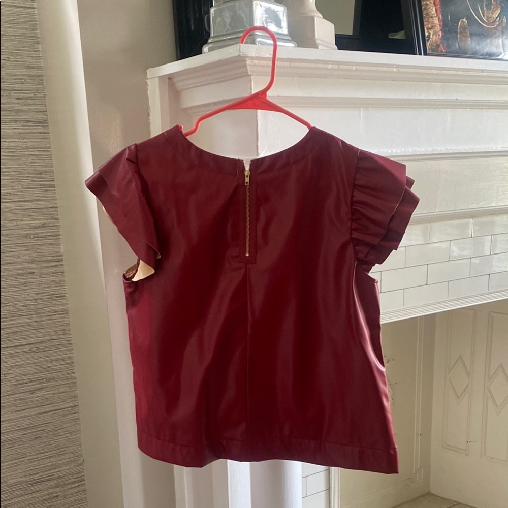 Burgundy Ruffle Sleeve Top - Picture 2 of 2